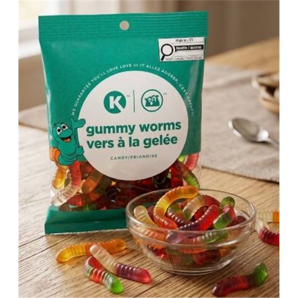 K Gummy Worms - 12 Packs of 160g Each, Bilingual Labeling
