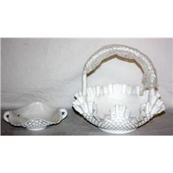 Fenton Hobnail Milk Glass Basket & Bowl