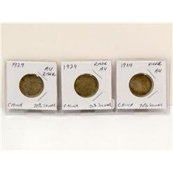 3 1929 Rare AU Chinese Coins (Times the Money)