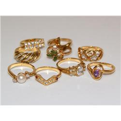 Lot of 8 Gold Plated Rings