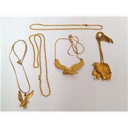 Lot Of Gold Tone Necklaces With Eagle Pendants