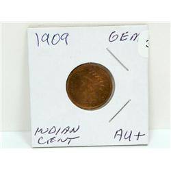 1909 Indian Head Penny Gem AU