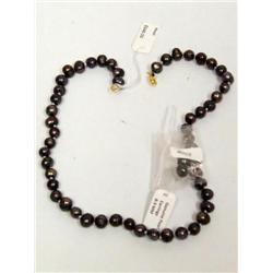 Genuine Black Pearls Necklace & Earrings 8-9mm