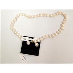 Genuine White Pearls Necklace & Earrings 9-10mm