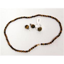 Sterling Ring, Necklace, Earrings W/Tiger Eye