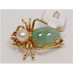 !4K Gold Bug With Apple Jade & Pearl