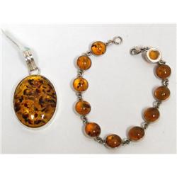 Sterling Silver & Amber pendant & Bracelet