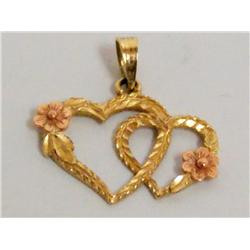 14K Gold Double Heart Pendant