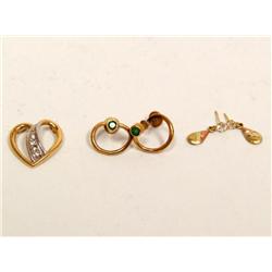 Diamonds Heart Pendant & Emerald, Gold Earrings