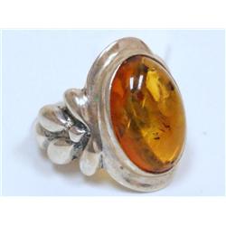 Rare Sterling Silver Ring W/Honey Amber