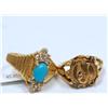 Image 1 : 14K Gold Turquoise W/Diamonds & Coin Rings