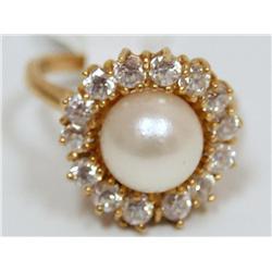 8.00mm White Pearl & Diamonds Cluster Ladies Ring