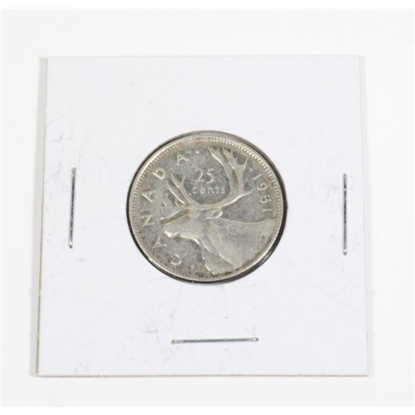 #28 1951 Canada 25 Cents Silver Quarter