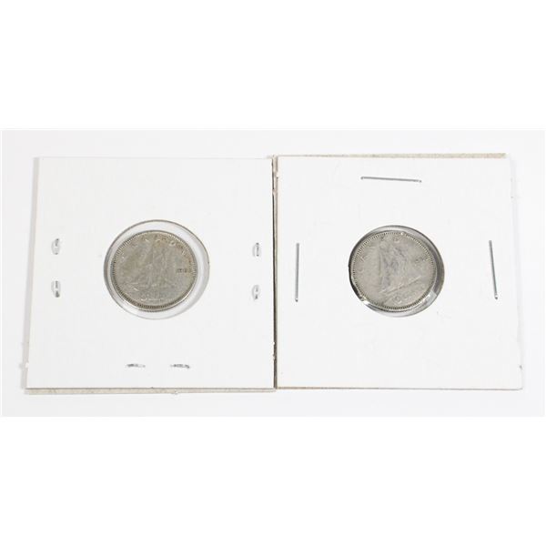 #40 1953 Canada 10 Cent Silver Dime Lot of 2