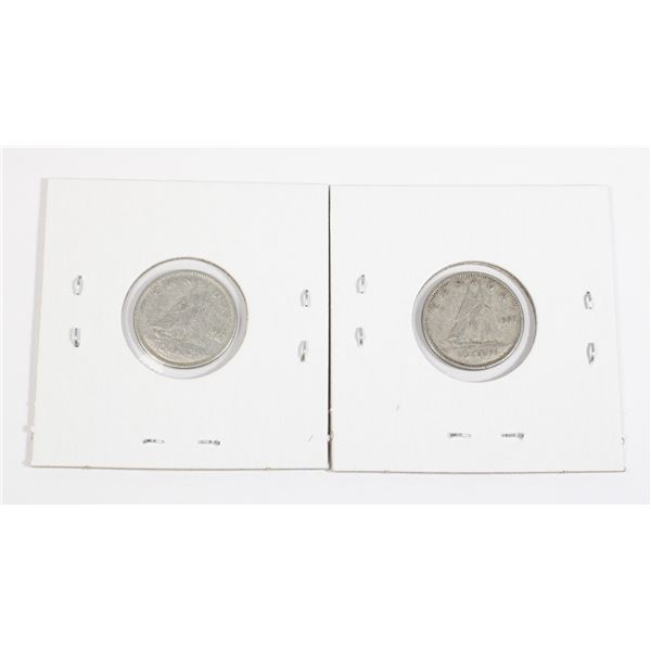 #43 1957 Canada 10 Cent Silver Dime Lot of 2