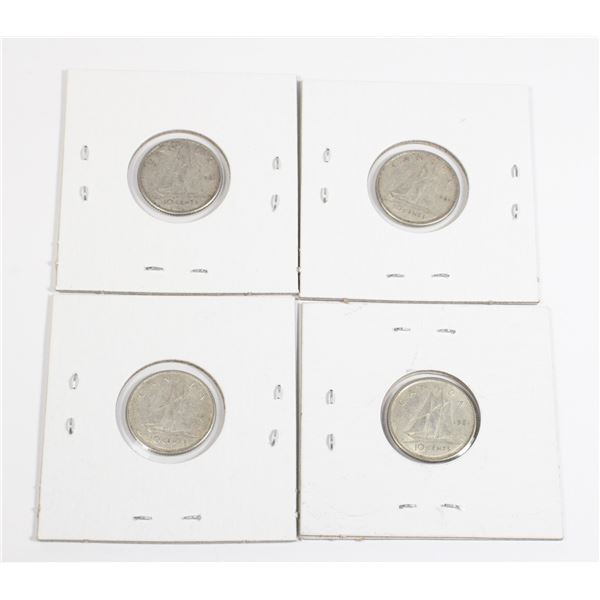 #45 1961 Canada 10 Cent Silver Dime Lot of 4