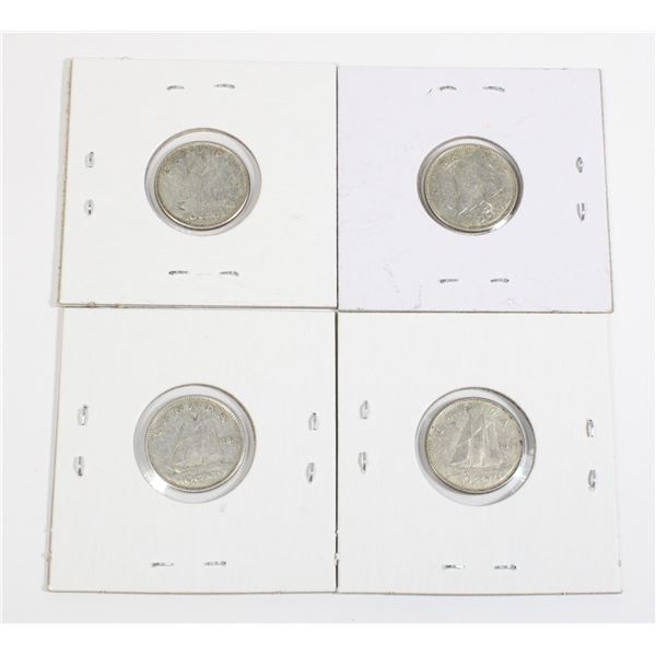 #47 1964 Canada 10 Cent Silver Dime Lot of 4