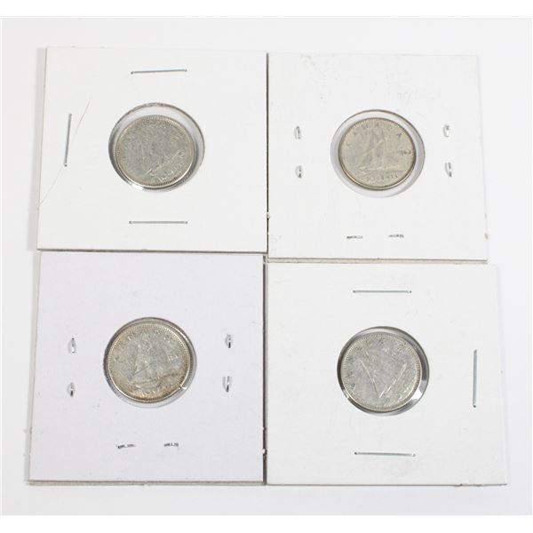 #48 1963 Canada 10 Cent Silver Dime Lot of 4