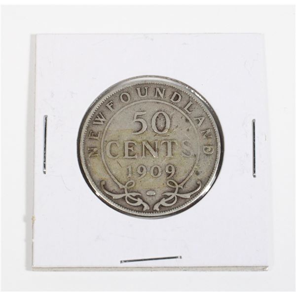 #51 1909 50 Cents Newfoundland Silver Coin