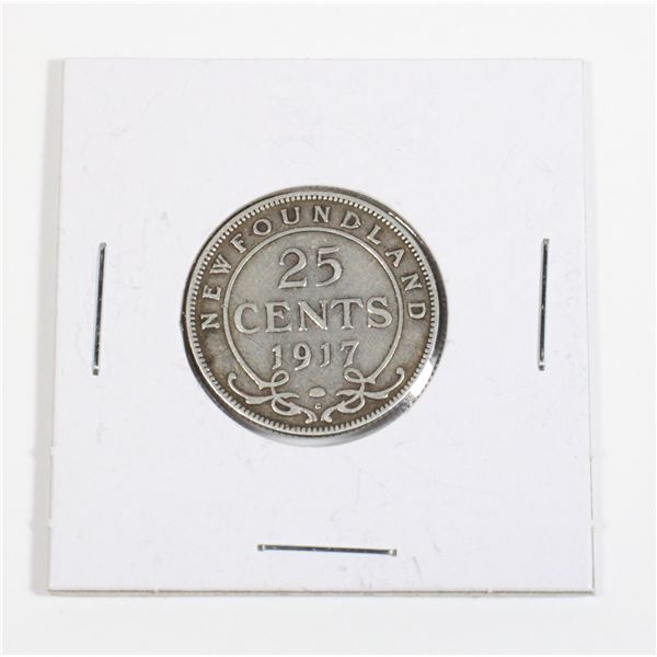 #52 WW1 1917 25 Cents Newfoundland Silver Coin