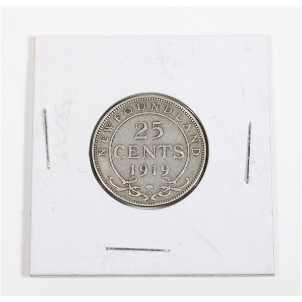 #53 1919 25 Cents Newfoundland Silver Coin