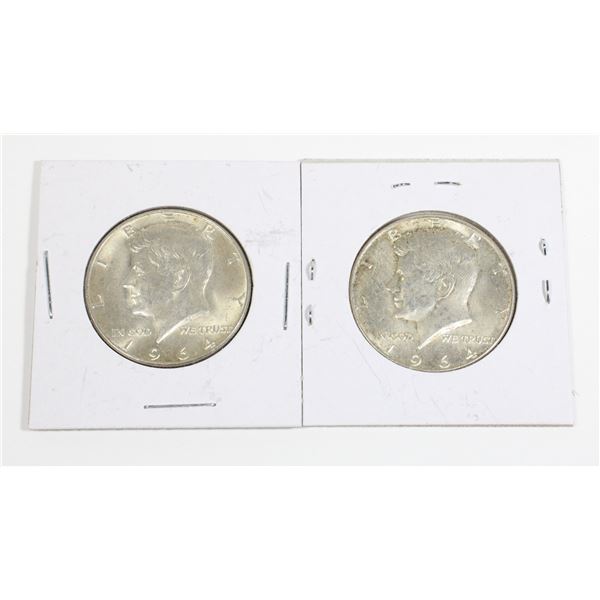 #57 United States 1964 Half Dollar Silver Coin X2