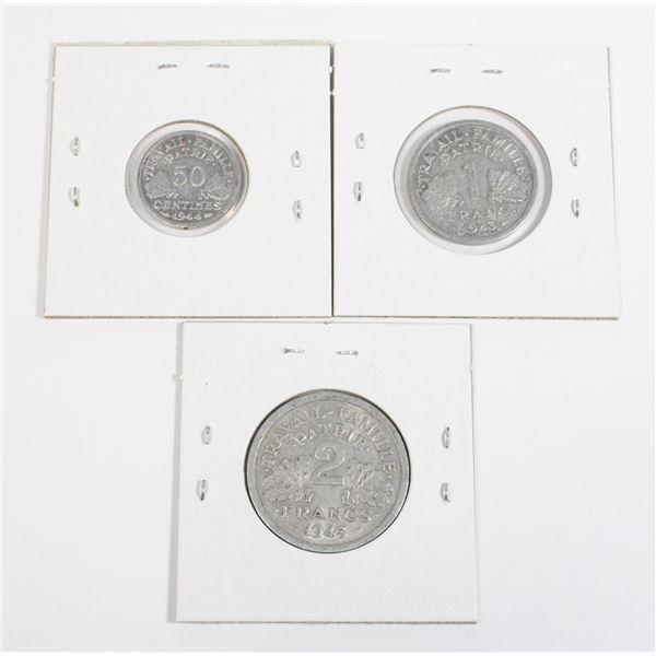#61 WW2 1943 1944 1 + 2 Franc Vichy France Coins