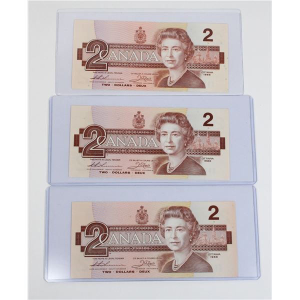 #77 1986 Canada $2 Two Dollar Bill Banknote Lot