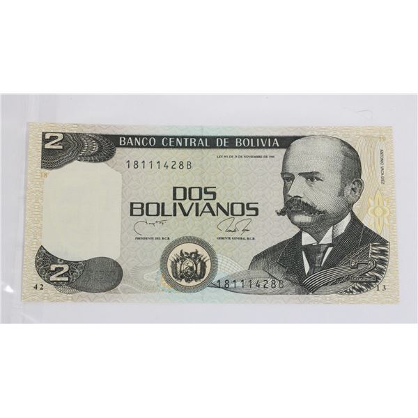 #81 1986 Bolivia 2 Bolivianos Bill Banknote