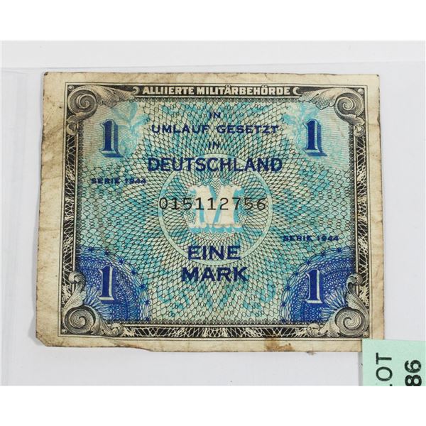 #86 1944 Allied Occupation German Money 1 Mark