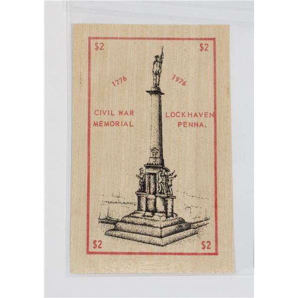 #88 1776 1976 Civil War Memorial Wooden Note
