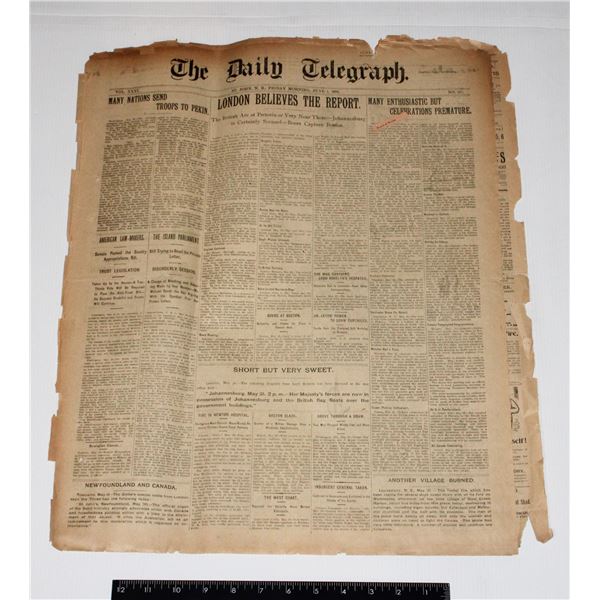 #239 Boer War Newspaper June 1st 1900 Telegraph