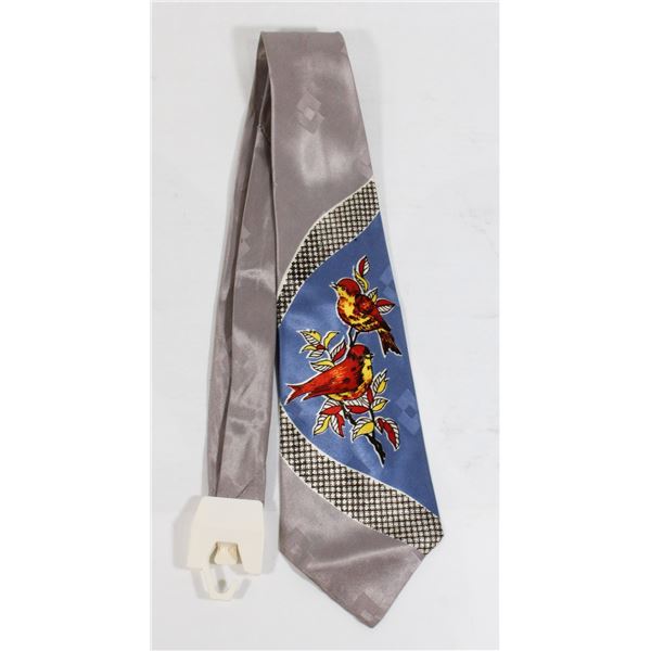#979 Vintage Men's Tie Bird & Floral Design