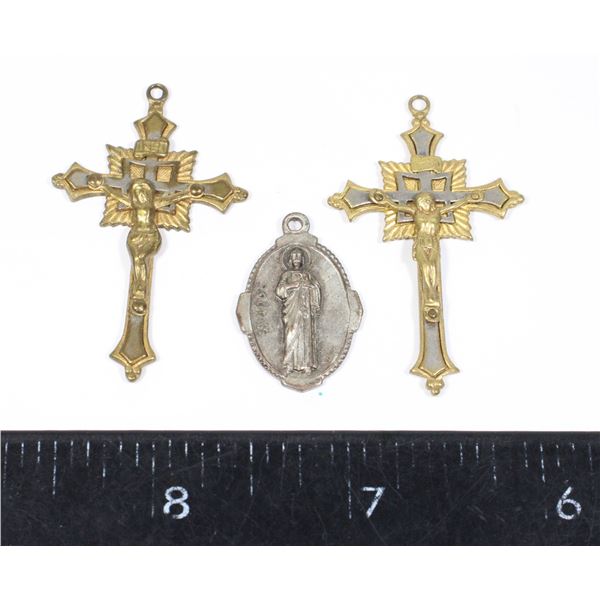 #1035 Lot of 3 Religious Pendants Christian 1900's