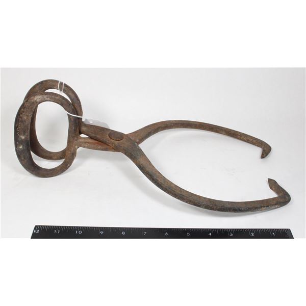 #1053 Antique Large Pincher Tool Iron Tongs Marked