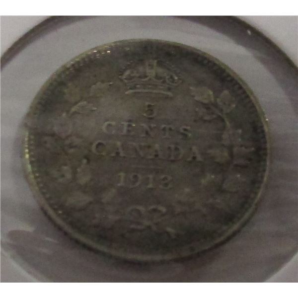 1913 EF CANADA KING GEORGE V SILVER FIVE CENT