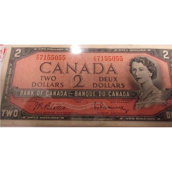 1954 LEGAL TENDER POKER HAND SERIAL NUMBER CANADA $2 BILL