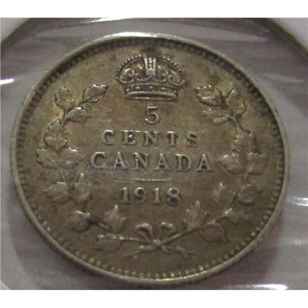1918 EF CANADA KING GEORGE V SILVER FIVE CENT