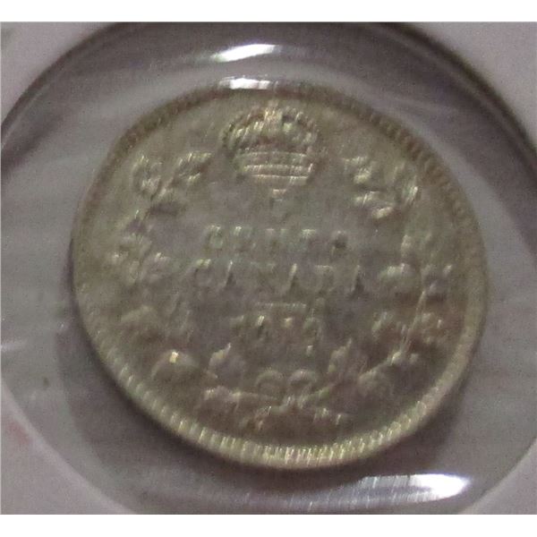 1919 UNCIRCULATED CANADA KING GEORGE V SILVER FIVE CENT