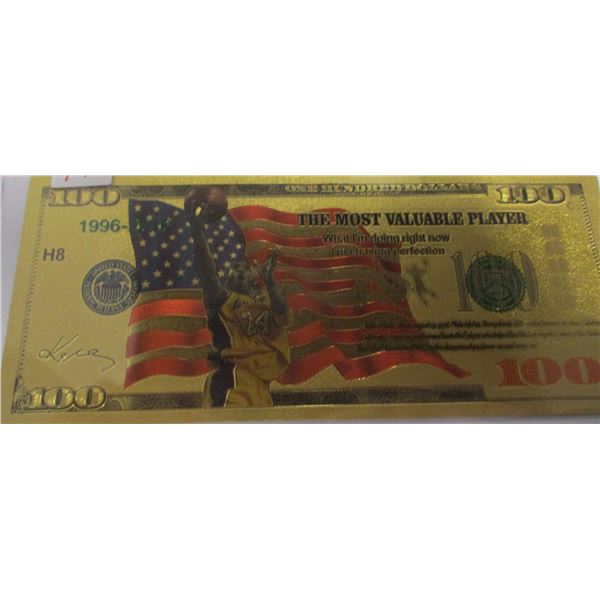 1996 MOST VALUABLE PLAYER $100 GOLD SHIELD BANK NOTE (NOT LEGAL TENDER)