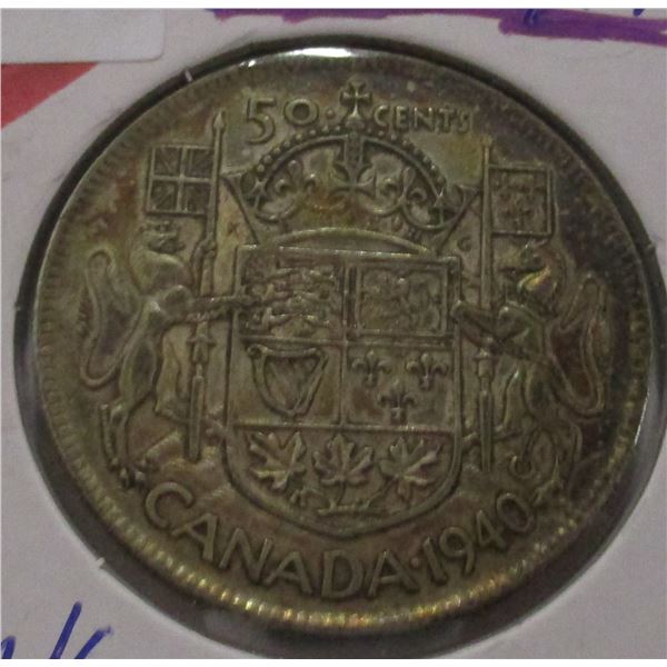 1940 CANADA KING GEORGE VI SILVER HALF DOLLAR
