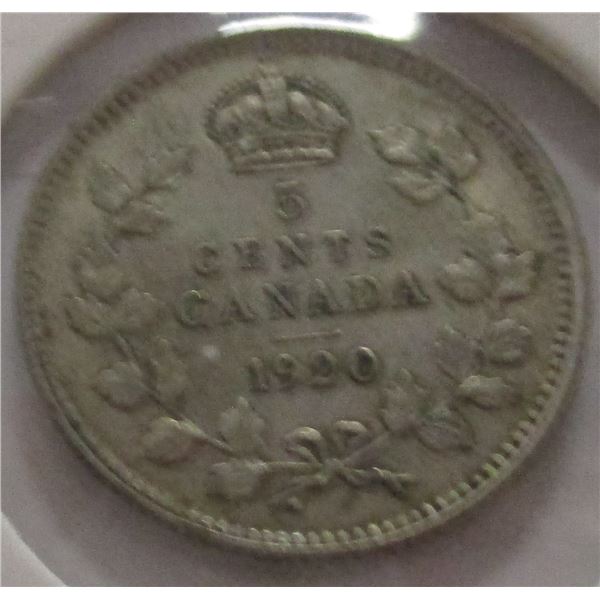 1920 CANADA KING GEORGE V SILVER FIVE CENT