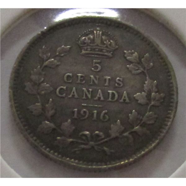 1916 CANADA KING GEORGE V SILVER FIVE CENT