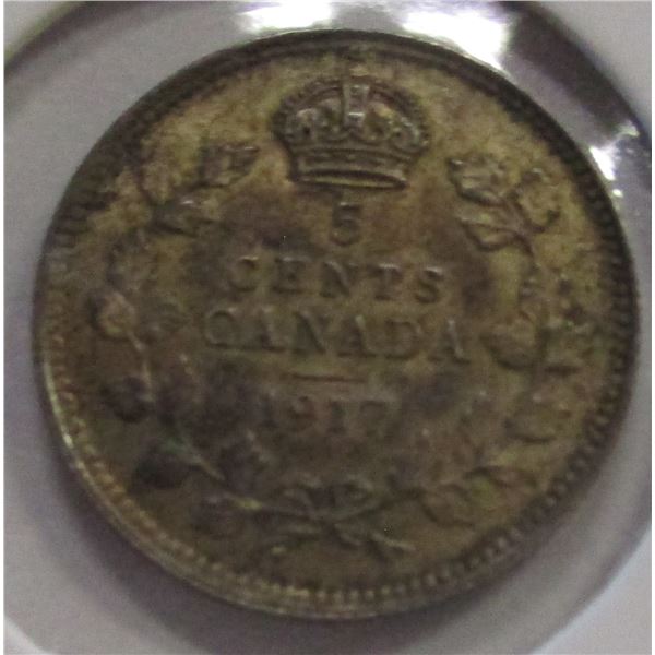 1917 CANADA KING GEORGE V SILVER FIVE CENT