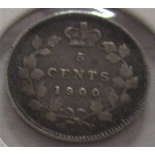 1900 CANADA VICTORIAN SILVER FIVE CENT