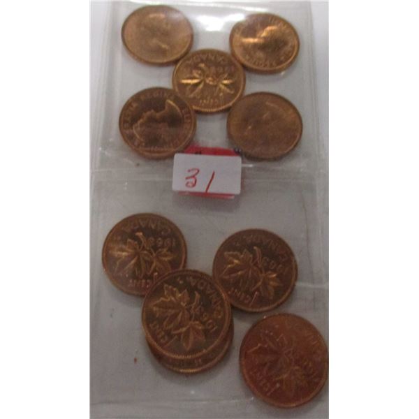 1963 LOT OF 10 LAST OF CANADA UNCIRCULATED PENNIES