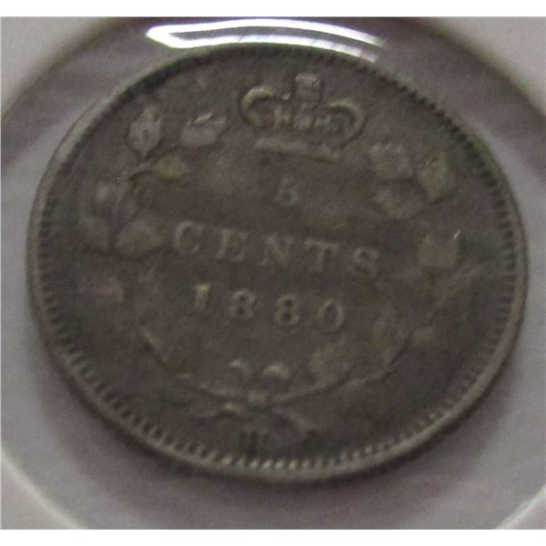 1880H CANADA VICTORIAN SILVER FIVE CENT