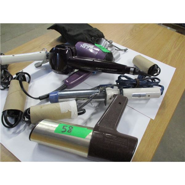 ESTATE:  BOX C/W CURLING IRONS & HAIR BLOWERS