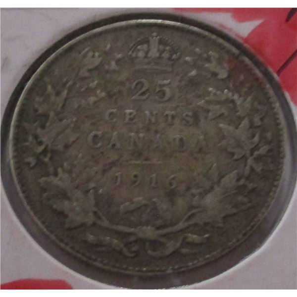 1916 CANADA KING GEORGE V SILVER QUARTER