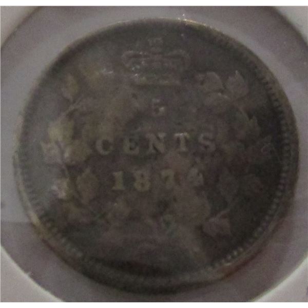 1874 (CROSSLET "4") DAMAGED SCARCE VICTORIAN SILVER FIVE CENT